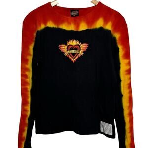 Boston Harley Davidson Red Yellow Tie Dye Long Sleeve Shirt Size Large